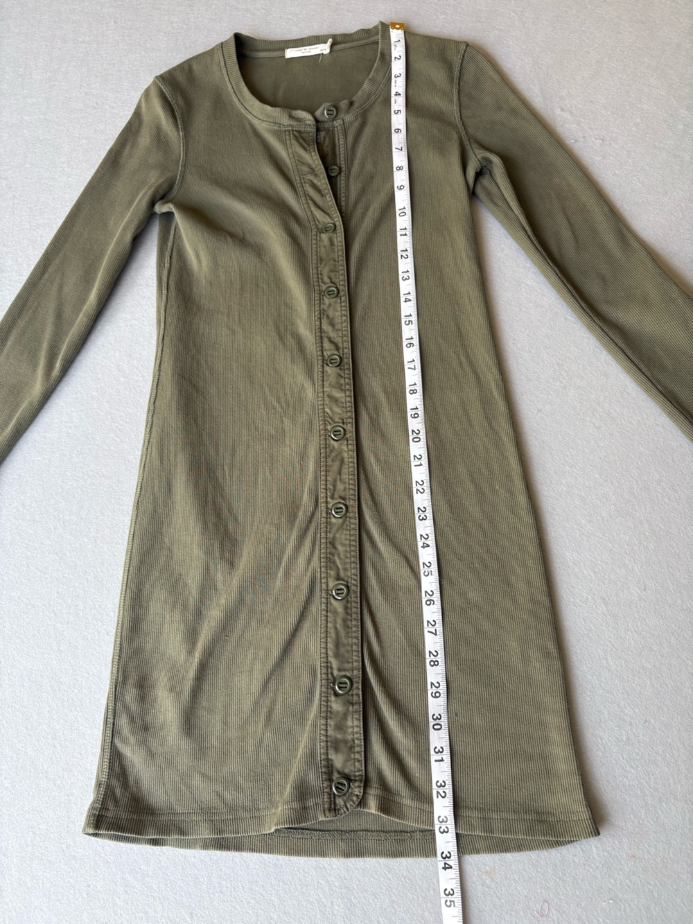 rag & bone Olive Long Sleeve Mallory Thermal Button-Front Knit Dress sz XS - Picture 5 of 9